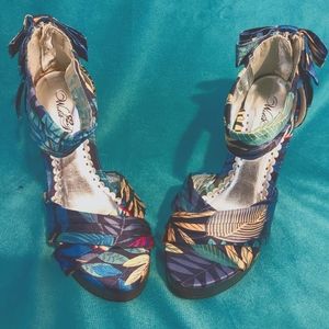 Wild Rose-Zayne 03-Multi Color Floral print open toe sandal with wood heel